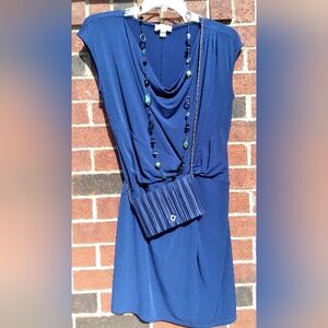 Elegant Vintage Navy Lord & Taylor Handbag Clutch. Rhinestone Accent.